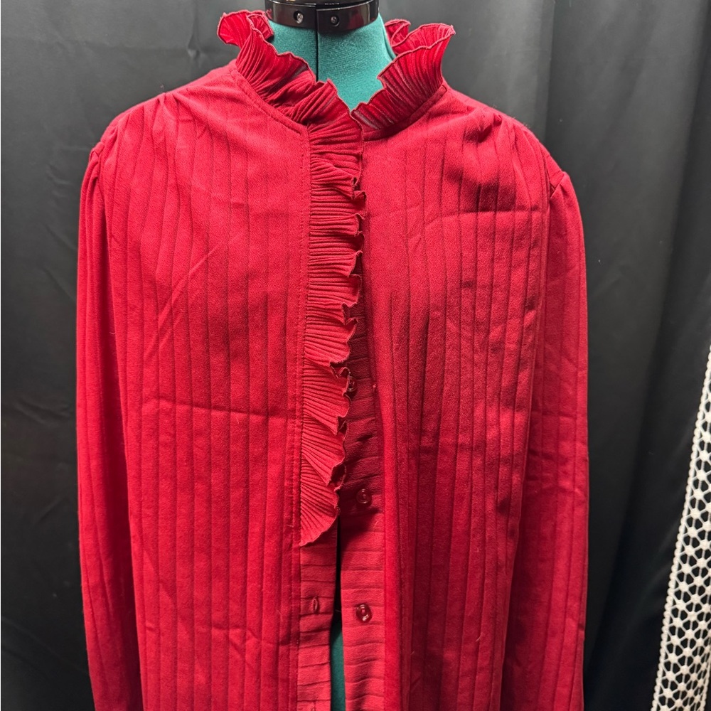 Elegant Red Ruffled Blouse